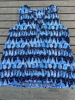 Lilly Pulitzer Navy Blue & Light Blue Sailboat Print Sleeveless Top